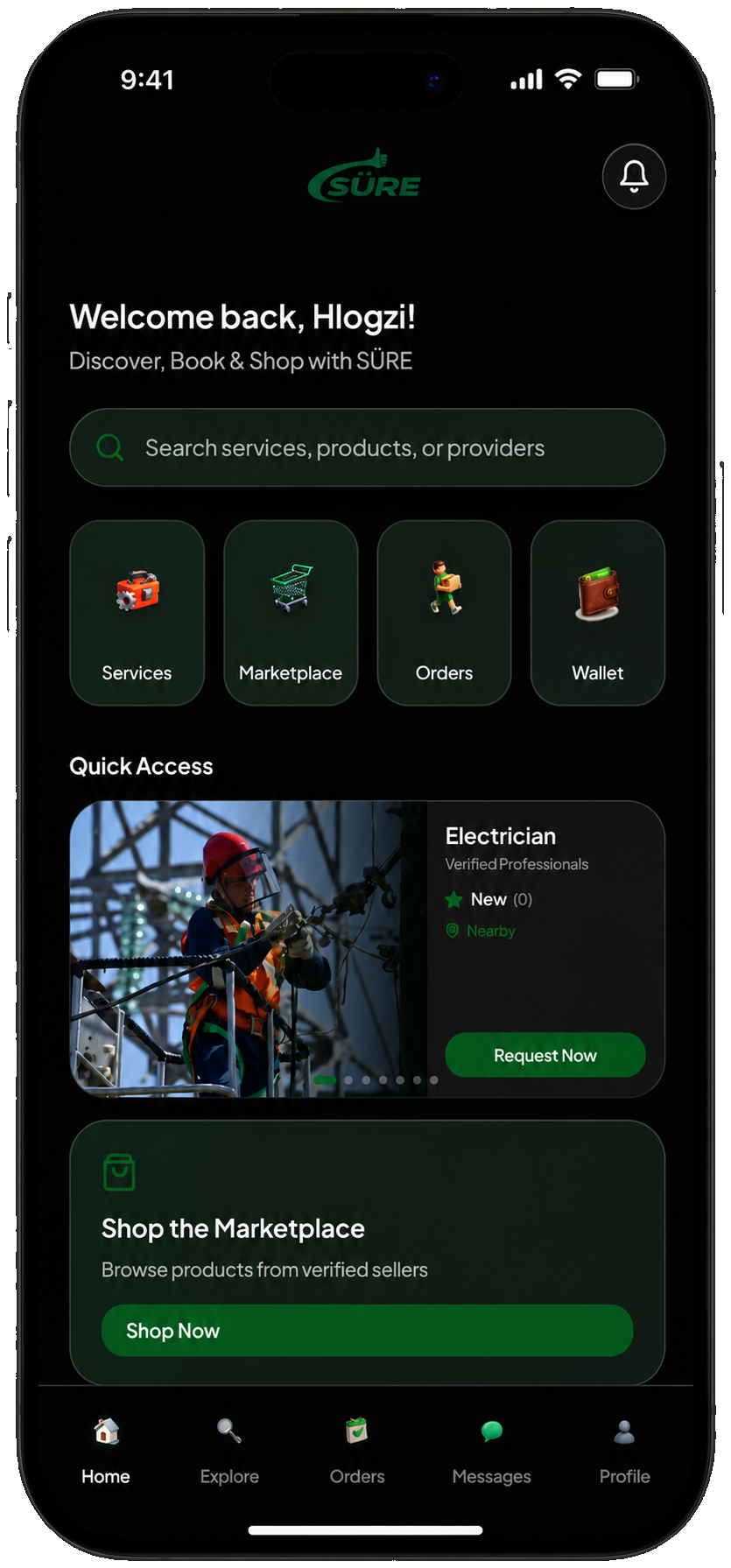 SÜRE marketplace app mockup