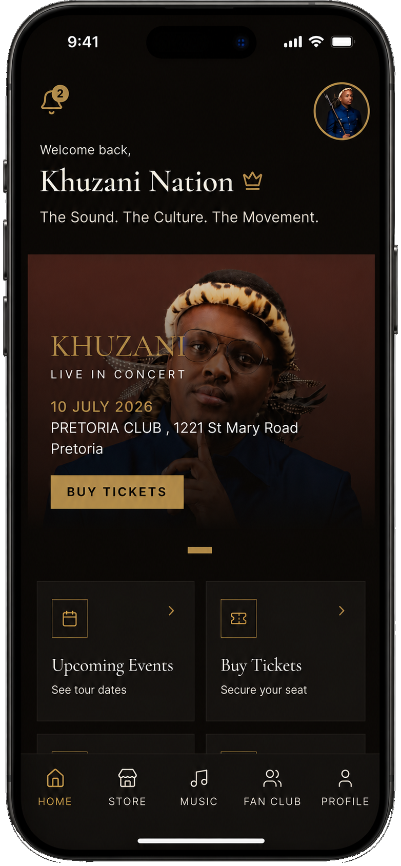 Khuzani artist platform app mockup